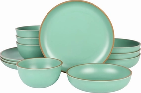 Gibson Home Rockabye 12 Piece Double Bowl Melamine Plastic Dinnerware Set - Matte Green