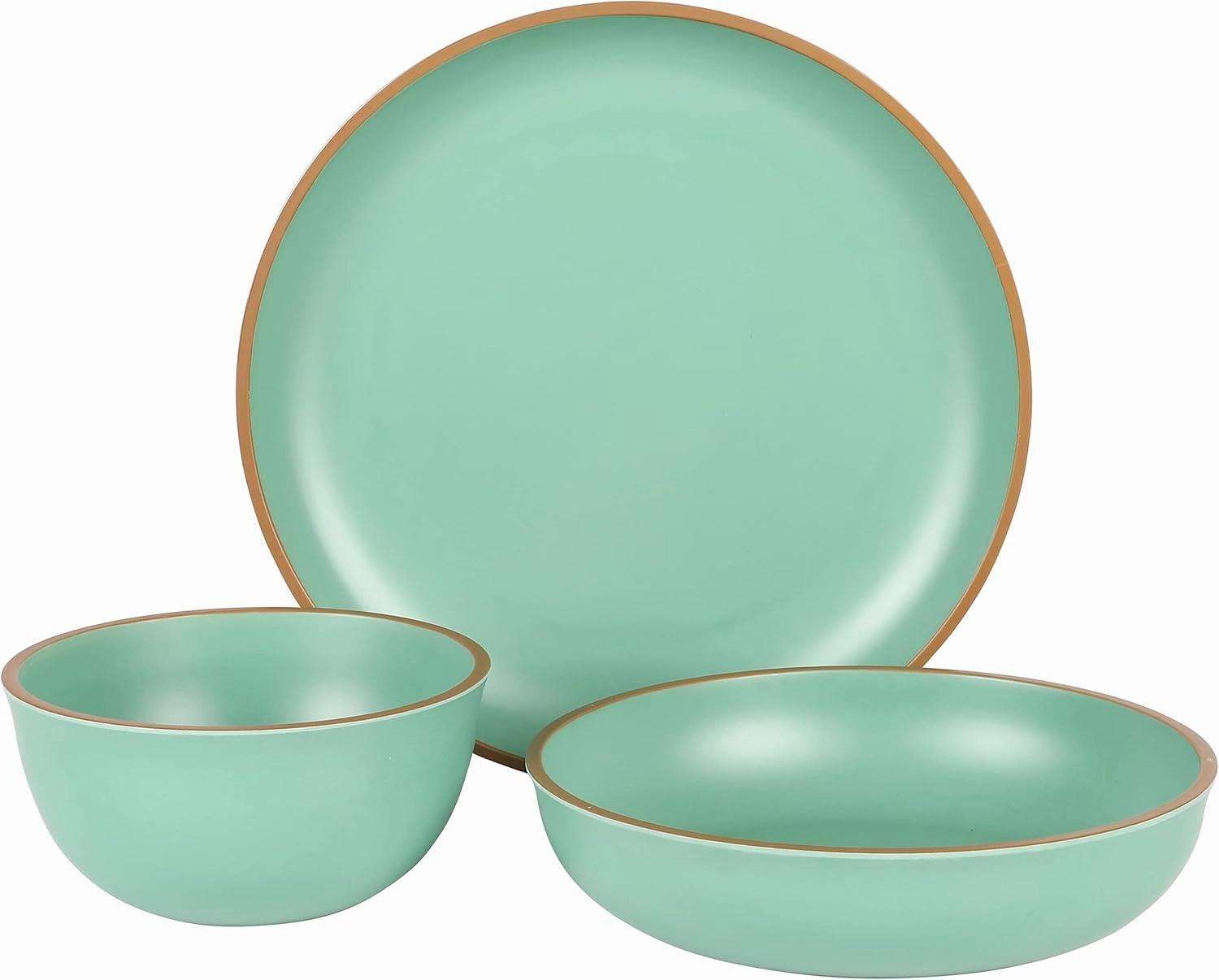 Gibson Home Rockabye 12 Piece Double Bowl Melamine Plastic Dinnerware Set - Matte Green