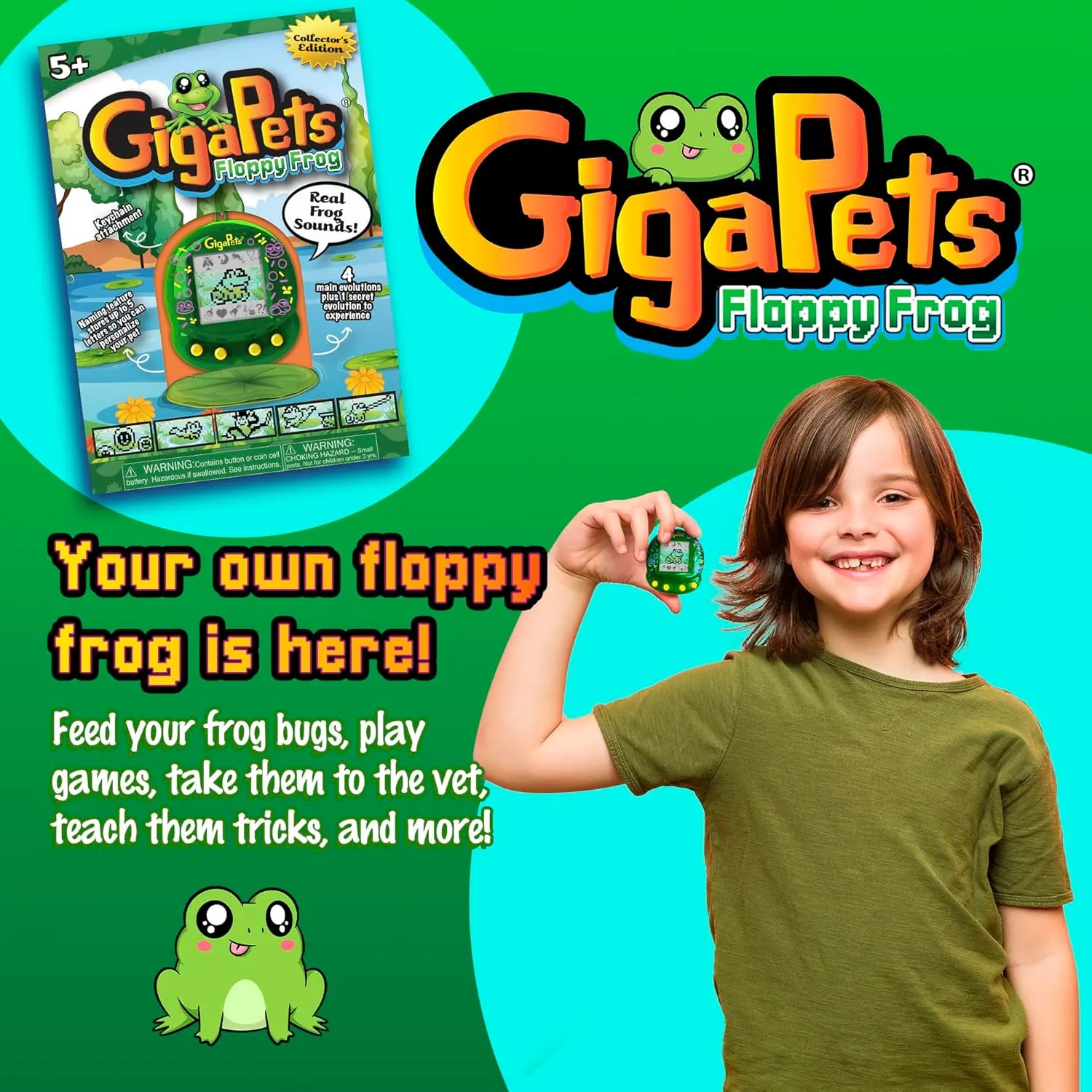 Giga Pet Virtual Pet for Kids Ages 5 and Up, 90s Throwback, Floppy Frog | 25th Anniversary Edition Upgraded Collector’s Edition | Kids Learn to Take Care of a Pet