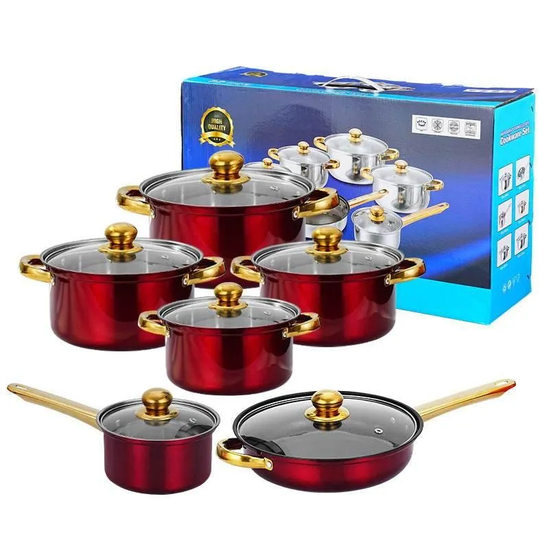 Gleaming Gold Kissed Cookware: Ignite Your Kitchen! Elevate your culinary experience with this stunning cookware set, featuring eye catching colors and luxurious gold
