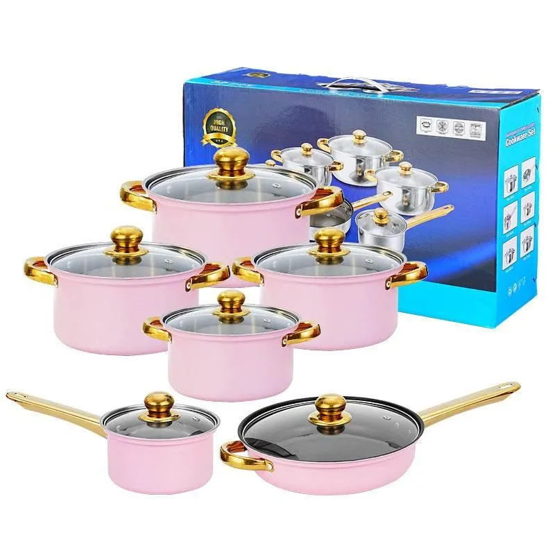 Gleaming Gold Kissed Cookware: Ignite Your Kitchen! Elevate your culinary experience with this stunning cookware set, featuring eye catching colors and luxurious gold