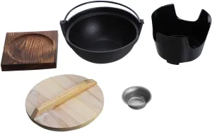 GLEAVI 1 Set Cast Iron Sukiyaki Camping Cooking Gear Outdoor Cookware Camping Cookware for Open Fire Japanese Camping Cookware Camping Pans for Cooking Cookware Camping Wood Black