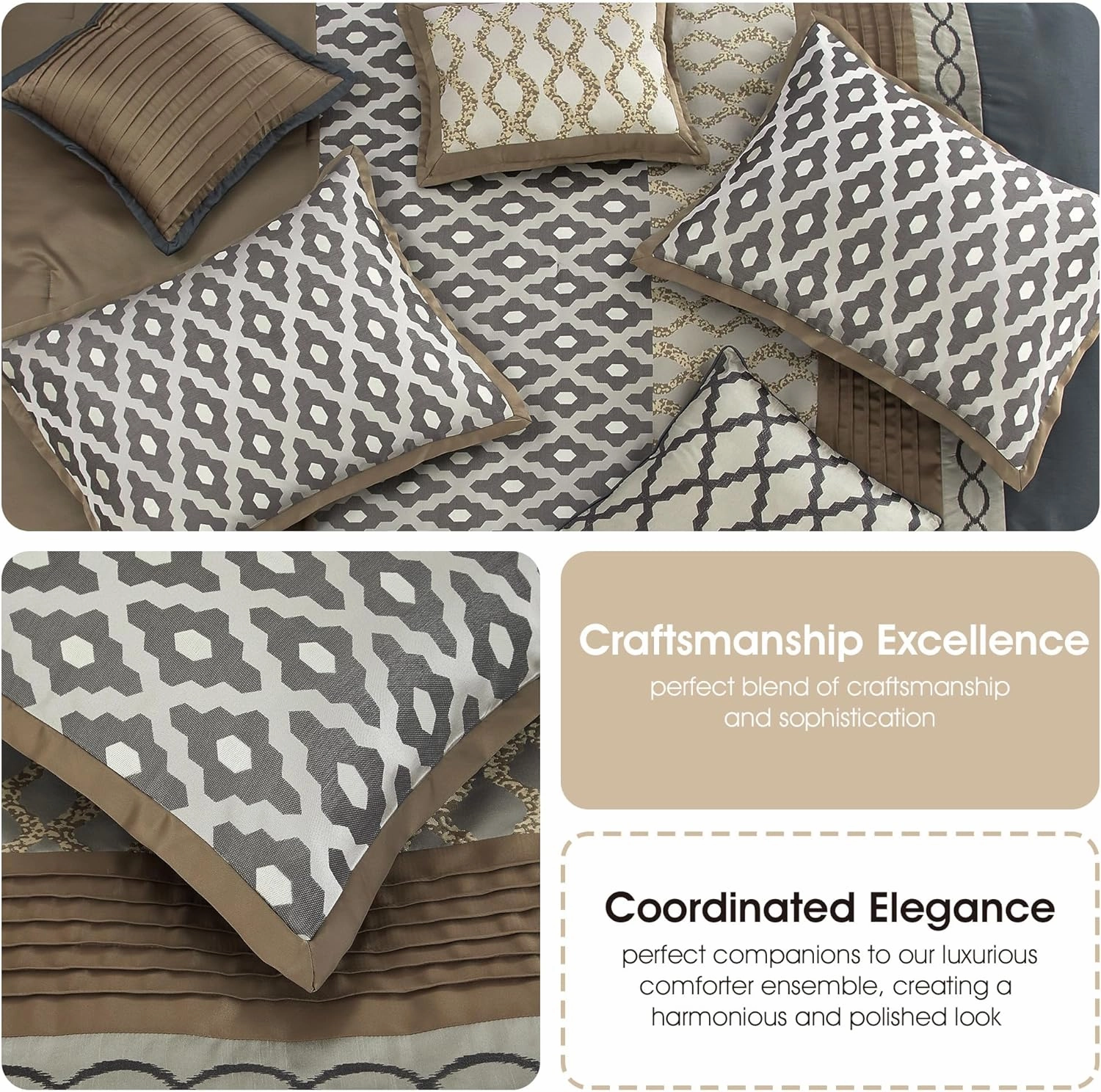 Grand Avenue Geometirc King Size Comforter Set, 10 Piece, Jacquard Home Decor, Premium Lightweight Microfiber, Bedskirt, Pillows & Shams