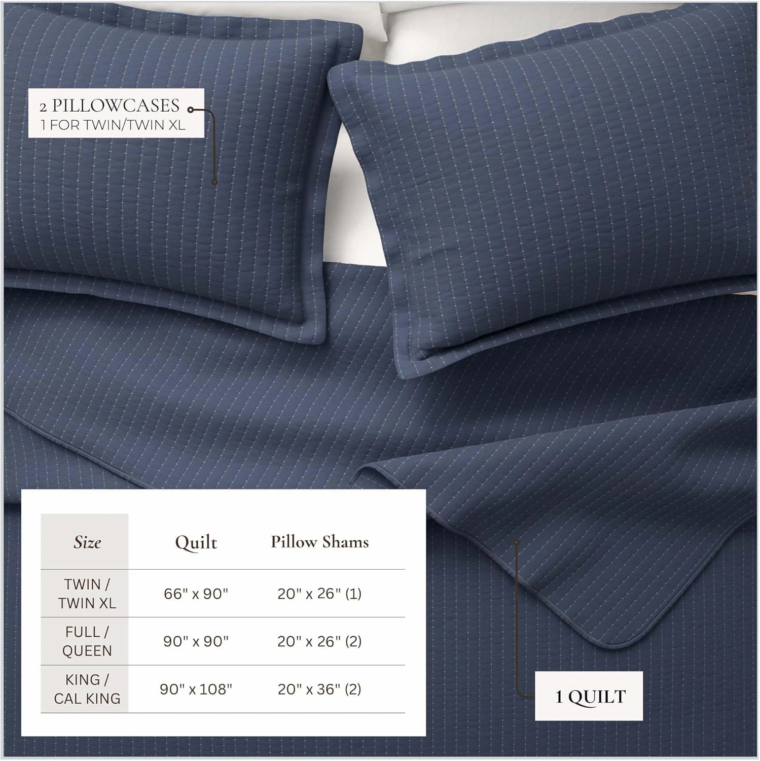 Great Bay Home King Quilt Bedding Set, 3-Piece Lightweight Summer Channel Stitch Quilt Set with Shams, Ultra Soft Navy Bedspreads, Quilted Bedding Coverlets for All Seasons