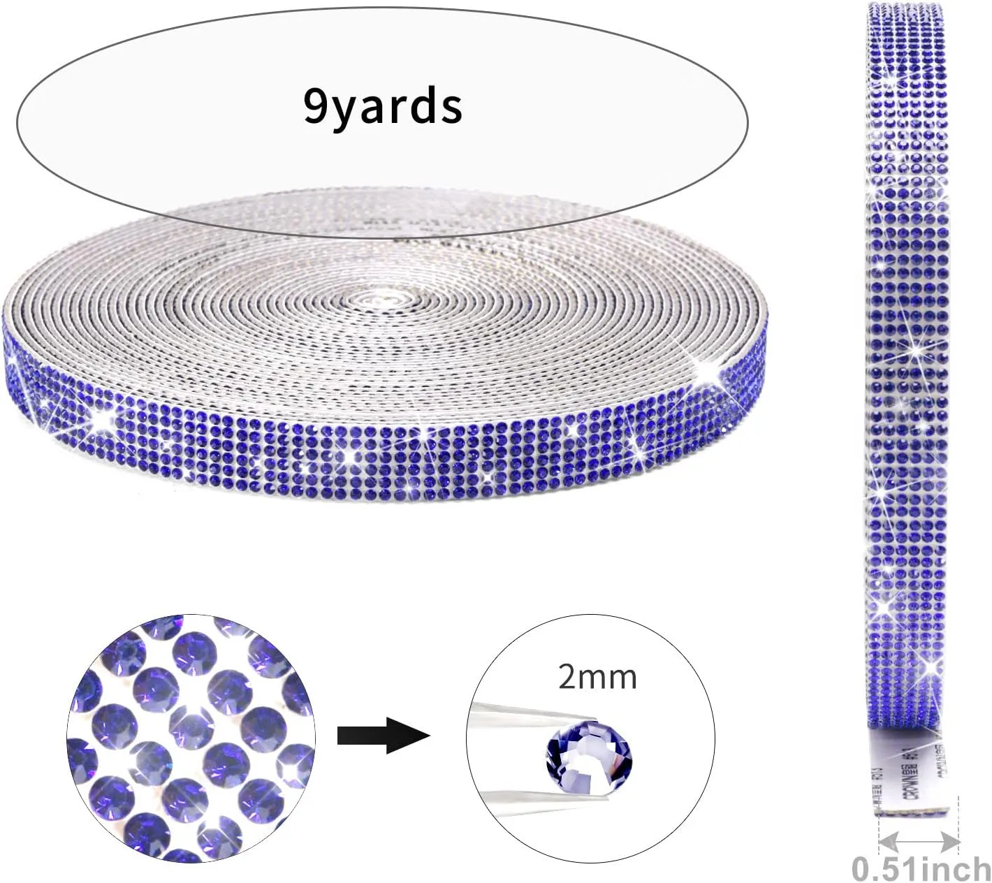 GREAT&LUCKY Self Adhesive Crystal Rhinestone Ribbon, 9 Yards DIY Diamond Bling Ribbon Stickers Rhinestone Tape Roll for Crafts Phone Car Decorations (Royal Blue)