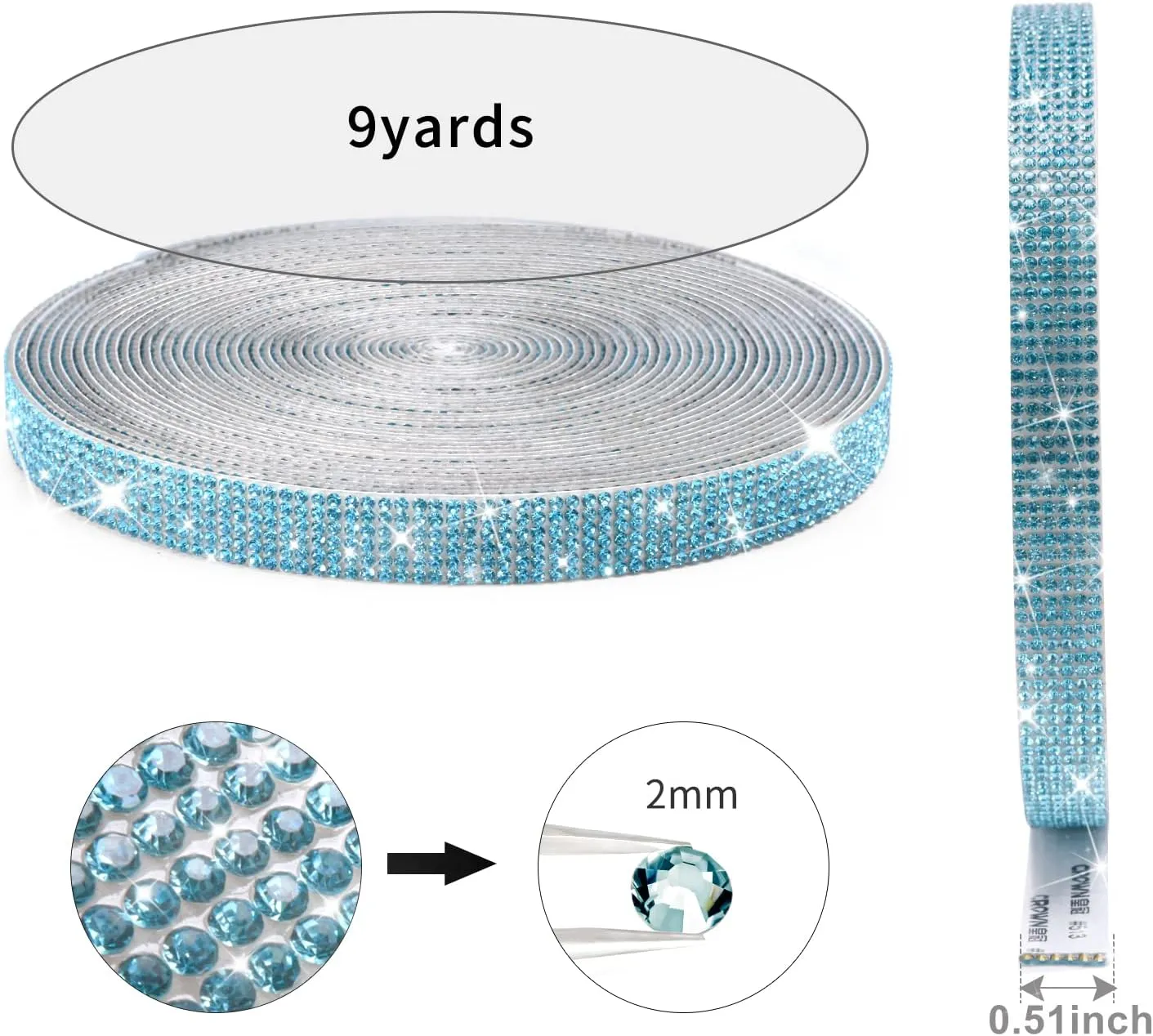 GREAT&LUCKY Self Adhesive Crystal Rhinestone Ribbon Rhinestone Strips, 9 Yards DIY Diamond Bling Ribbon Stickers Rhinestone Tape Roll for Crafts Phone Car Decorations (9 Yards, Lake Blue)