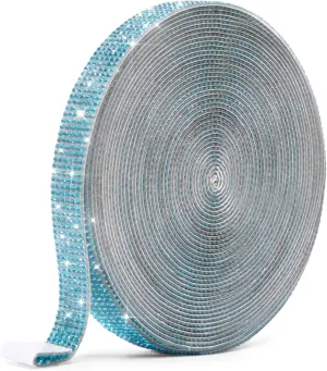 GREAT&LUCKY Self Adhesive Crystal Rhinestone Ribbon Rhinestone Strips, 9 Yards DIY Diamond Bling Ribbon Stickers Rhinestone Tape Roll for Crafts Phone Car Decorations (9 Yards, Lake Blue)