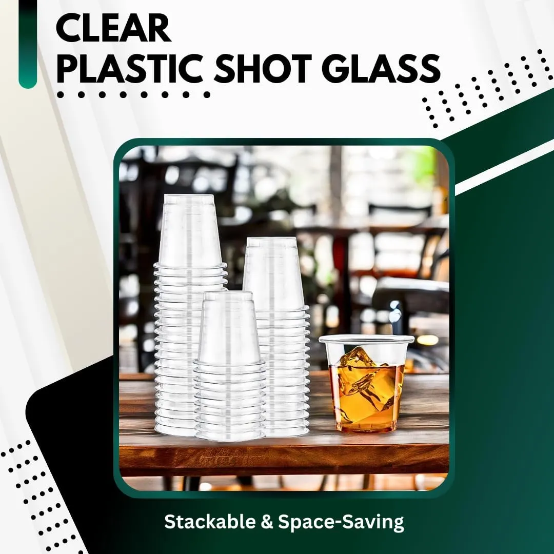 Green Direct Clear Disposable Cups | PET 3 oz Plastic Shot Glasses for Vodka, Whiskey, Tequila, Wine, and Jello Shots | Mini Party Cups for Tastings, Weddings, Catering, and Events, Pack of 100