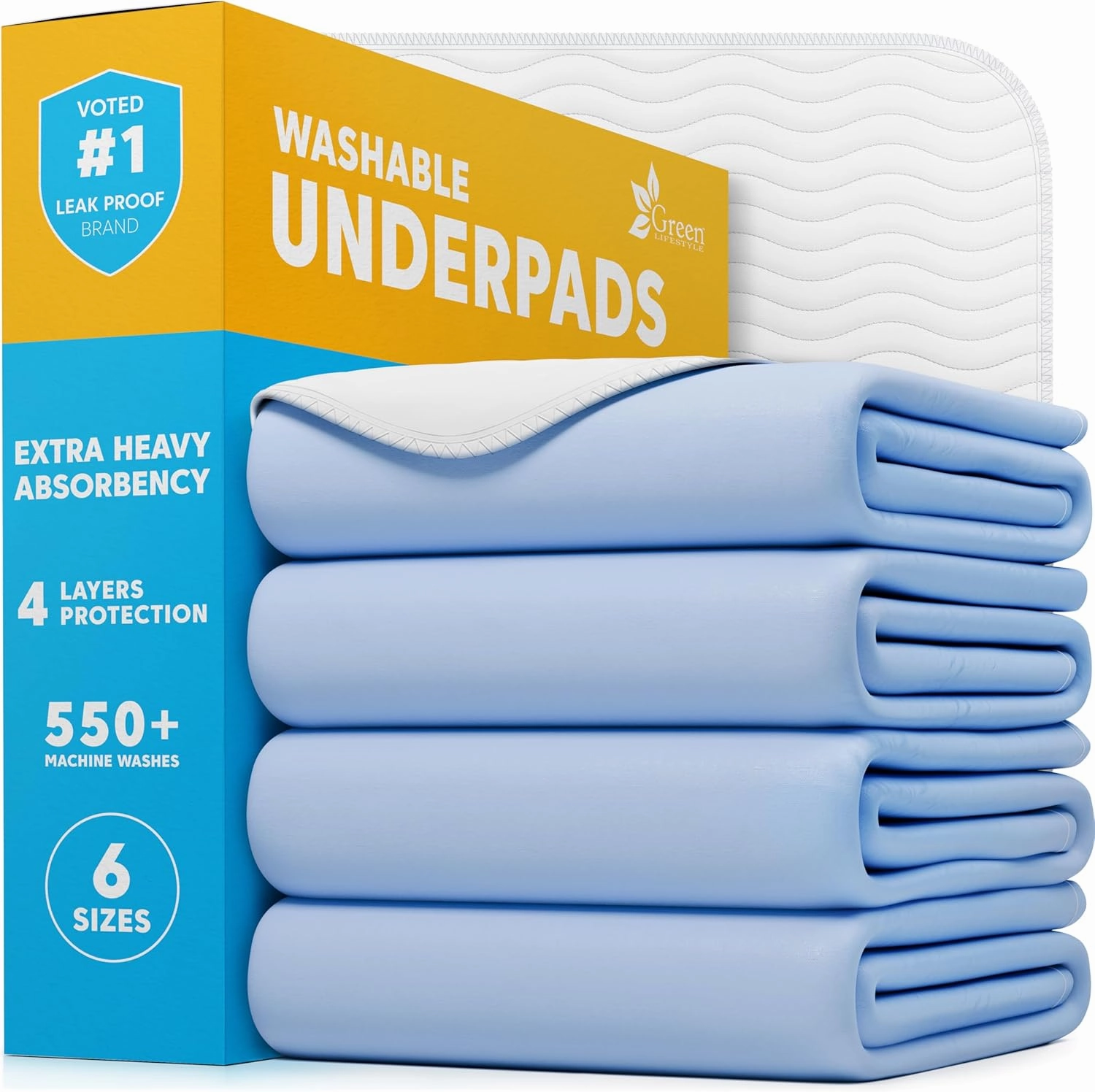 GREEN LIFESTYLE Washable Underpads - Large Bed Pads for use as Incontinence Bed Pads, Reusable Pet Pads, Great for Dogs, Cats, Bunny, Seniors Bed Pad (Pack of 4 - 34x36)
