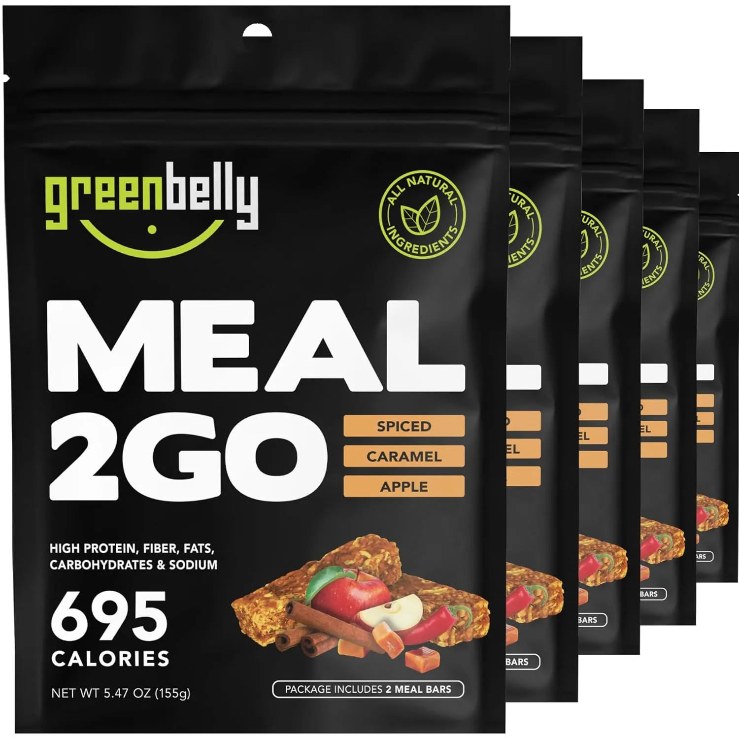 Greenbelly Backpacking Meals | All Natural Hiking Meal Bars | 650 Calories & High Protein | Spiced Caramel Apple, 5 Count