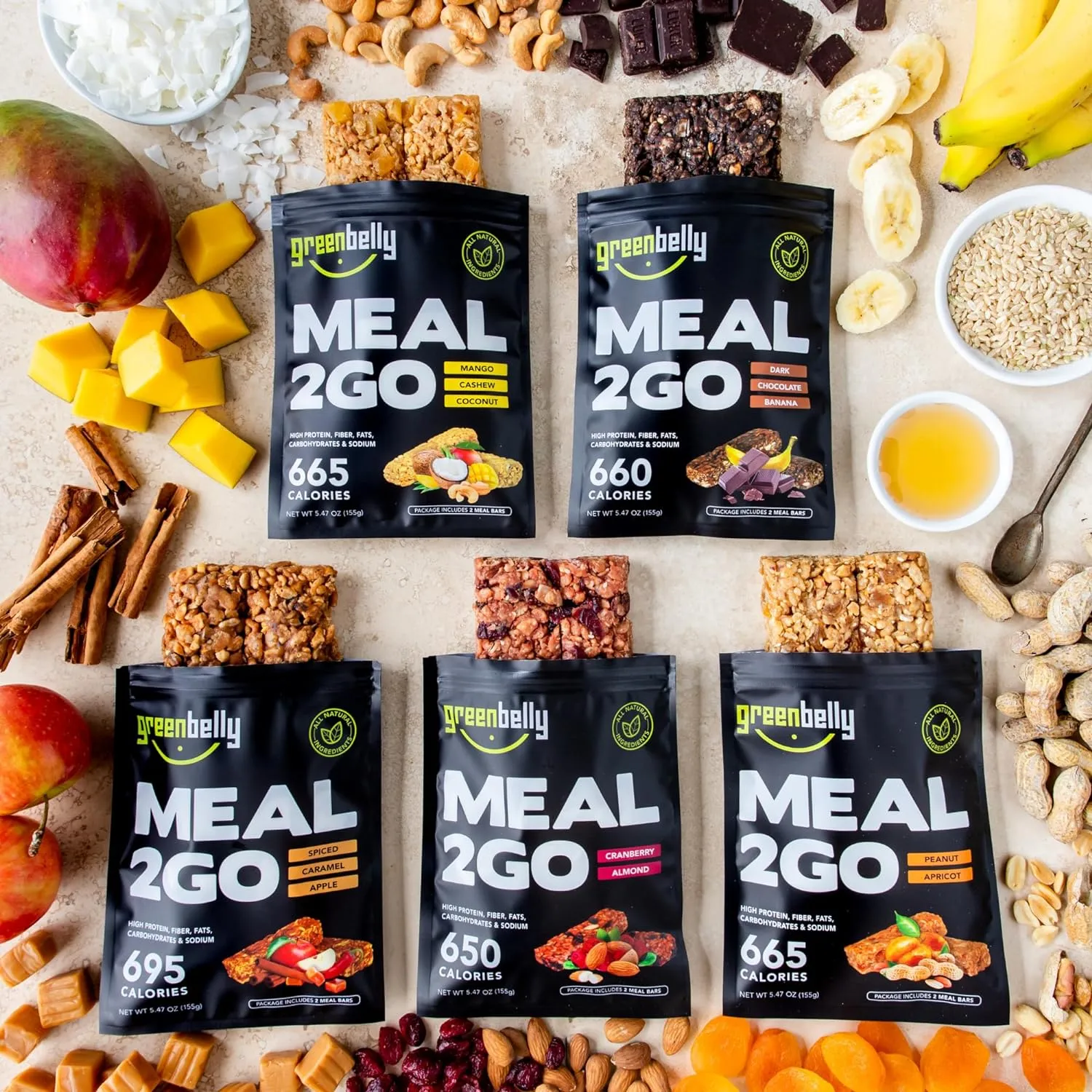 Greenbelly Backpacking Meals | All Natural Hiking Meal Bars | 650 Calories & High Protein | Spiced Caramel Apple, 5 Count