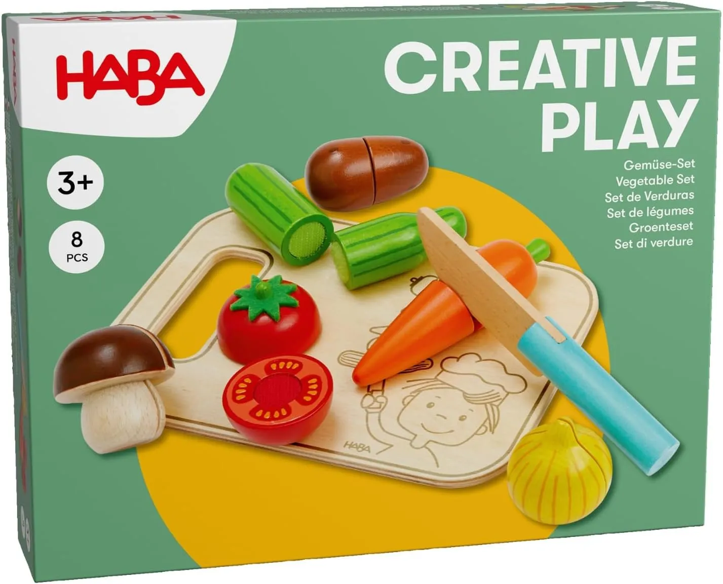 HABA Creative Play Vegetable Playset - Wooden Vegetables for Children - Ideal for Play Kitchen and Shop - Creative Role Play Accessories and Montessori Educational Toy - from 3 Years - 2012076001