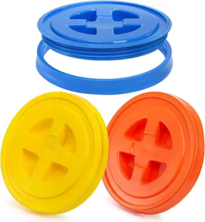 Hacaroa 3 Pieces 5 Gallon Bucket Lids, 12 Inch Plastic Screw Top Seal Lids, Leak-proof Reusable Bucket Twist Lid Caps for Pet Food, Grain, Paint Storage Buckets, 3 Colors