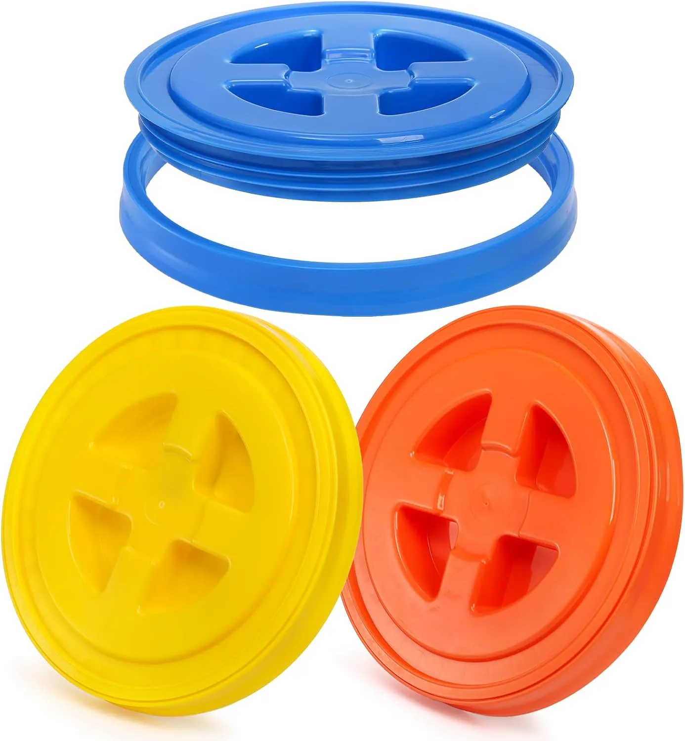 Hacaroa 3 Pieces 5 Gallon Bucket Lids, 12 Inch Plastic Screw Top Seal Lids, Leak-proof Reusable Bucket Twist Lid Caps for Pet Food, Grain, Paint Storage Buckets, 3 Colors