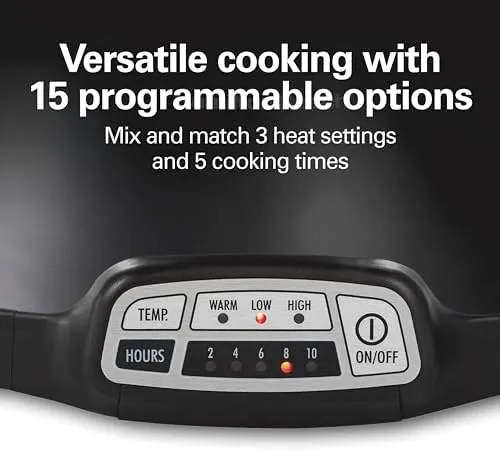 Hamilton Beach Portable 7 Quart Programmable Slow Cooker with Three Temperature Settings, Lid Latch Strap for Easy Travel, Dishwasher Safe Crock, Black (33474G)