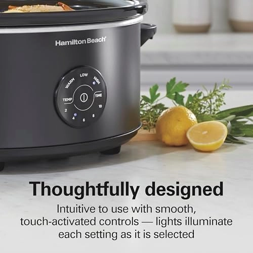 Hamilton Beach 6 Quart Set & Forget Programmable Slow Cooker, 15 Cooking Options With 5 Time and 3 Heat Options, Large Dishwasher Safe Stoneware Crock and Glass, Black (33762)