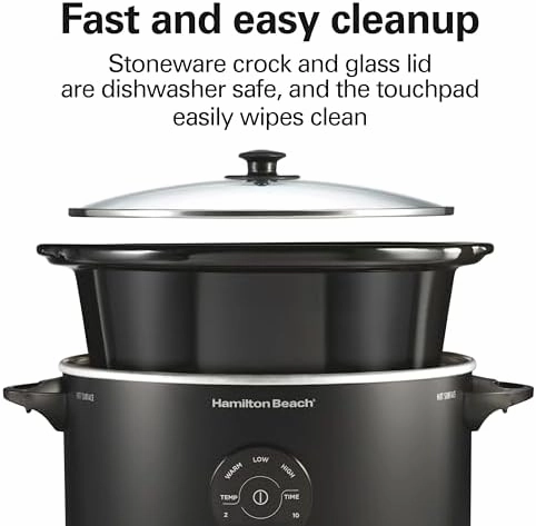 Hamilton Beach 6 Quart Set & Forget Programmable Slow Cooker, 15 Cooking Options With 5 Time and 3 Heat Options, Large Dishwasher Safe Stoneware Crock and Glass, Black (33762)