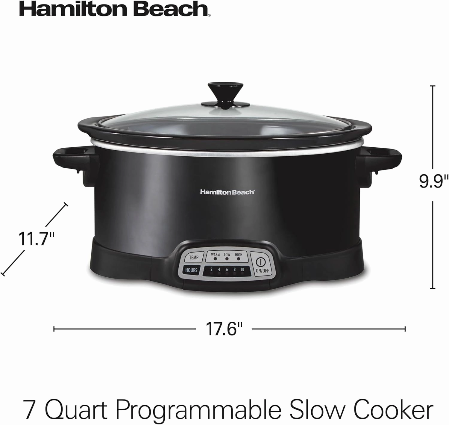 Hamilton Beach Portable 7 Quart Programmable Slow Cooker with Three Temperature Settings, Lid Latch Strap for Easy Travel, Dishwasher Safe Crock, Black (33474G)
