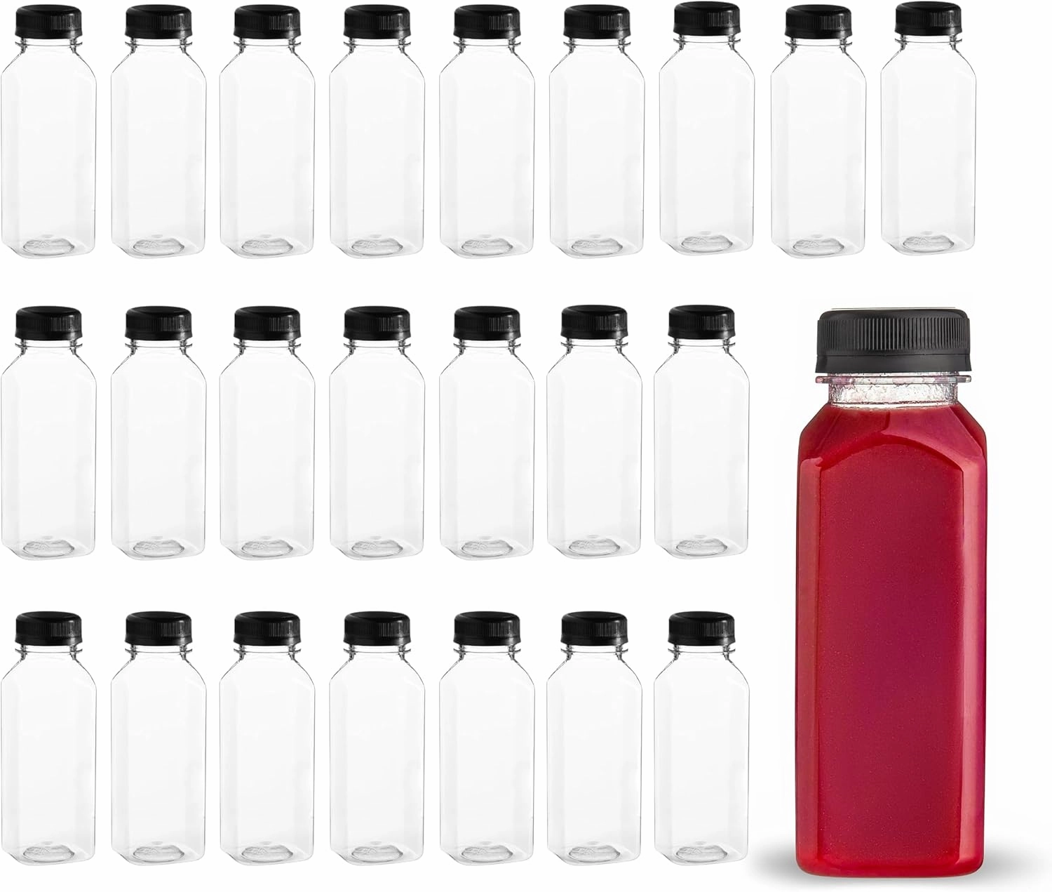 Hammont Plastic Bottles with Caps - Clear PET Iced Coffee & Juice Bottles, Pack of 24 - Reusable Juicing Bottle - Ideal for Cold Drinks (8oz)
