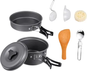 HANABASS 2-Person Camping Pot Set Aluminum Alloy Cooking Utensils Outdoor Picnic Cooking Kit