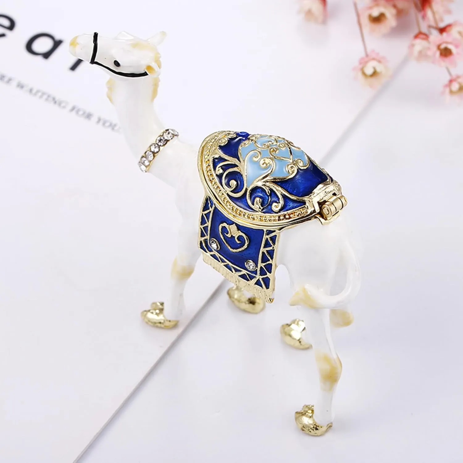 Hand Painted Enamel Camel Trinket Box, Hinged Jewelry Box Unique Mini Ring Necklace Jewelry Organizer, Classical Bejeweled Storage, Figurine Collectible Keepsake Home Decor (Camel)
