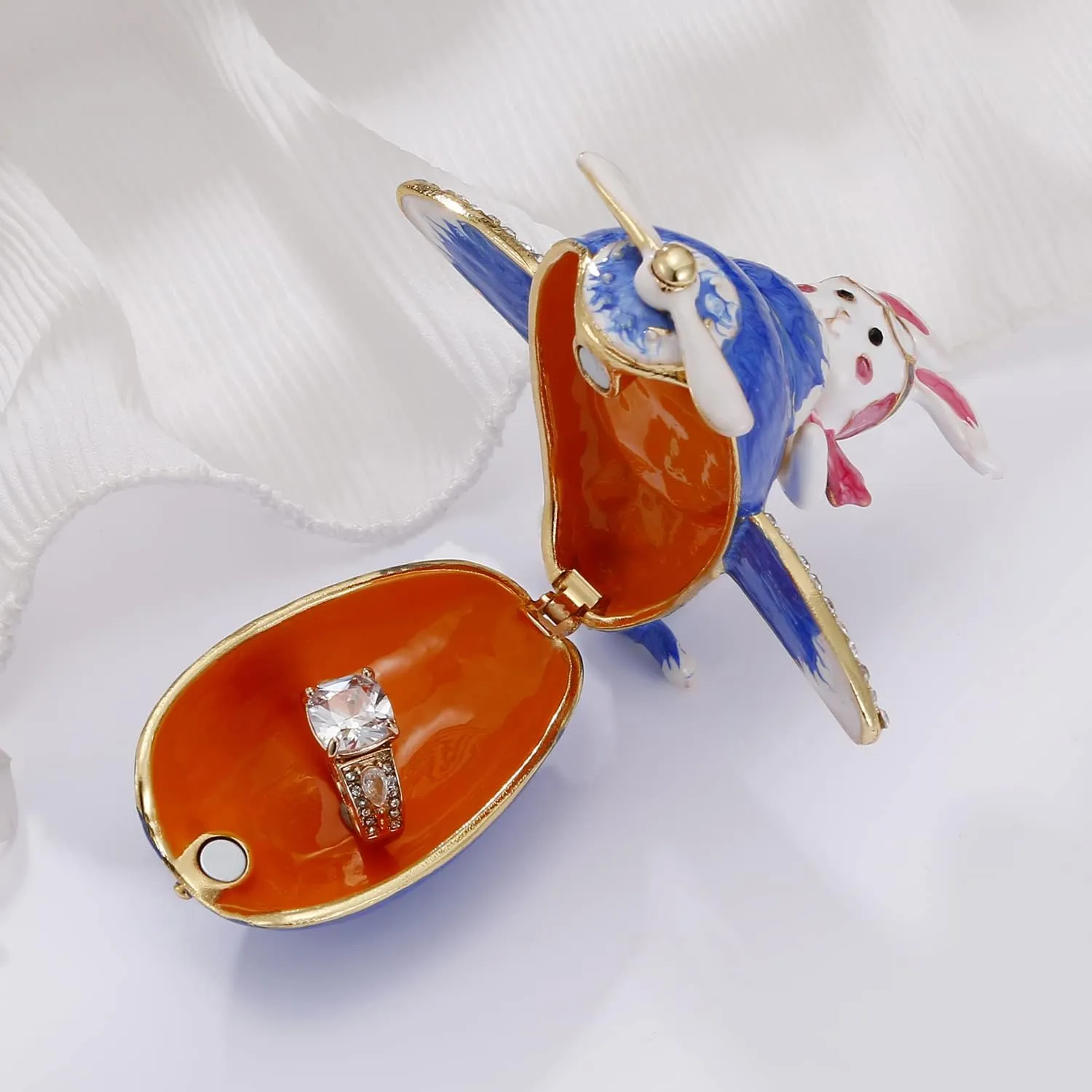 Hand Painted Enamel Captin Rabbit Trinket Box, Hinged Unique Mini Ring Necklace Jewelry Organizer, Classical Bejeweled Storage, Figurine Collectible Keepsake Home Decor (Captin Rabbit)