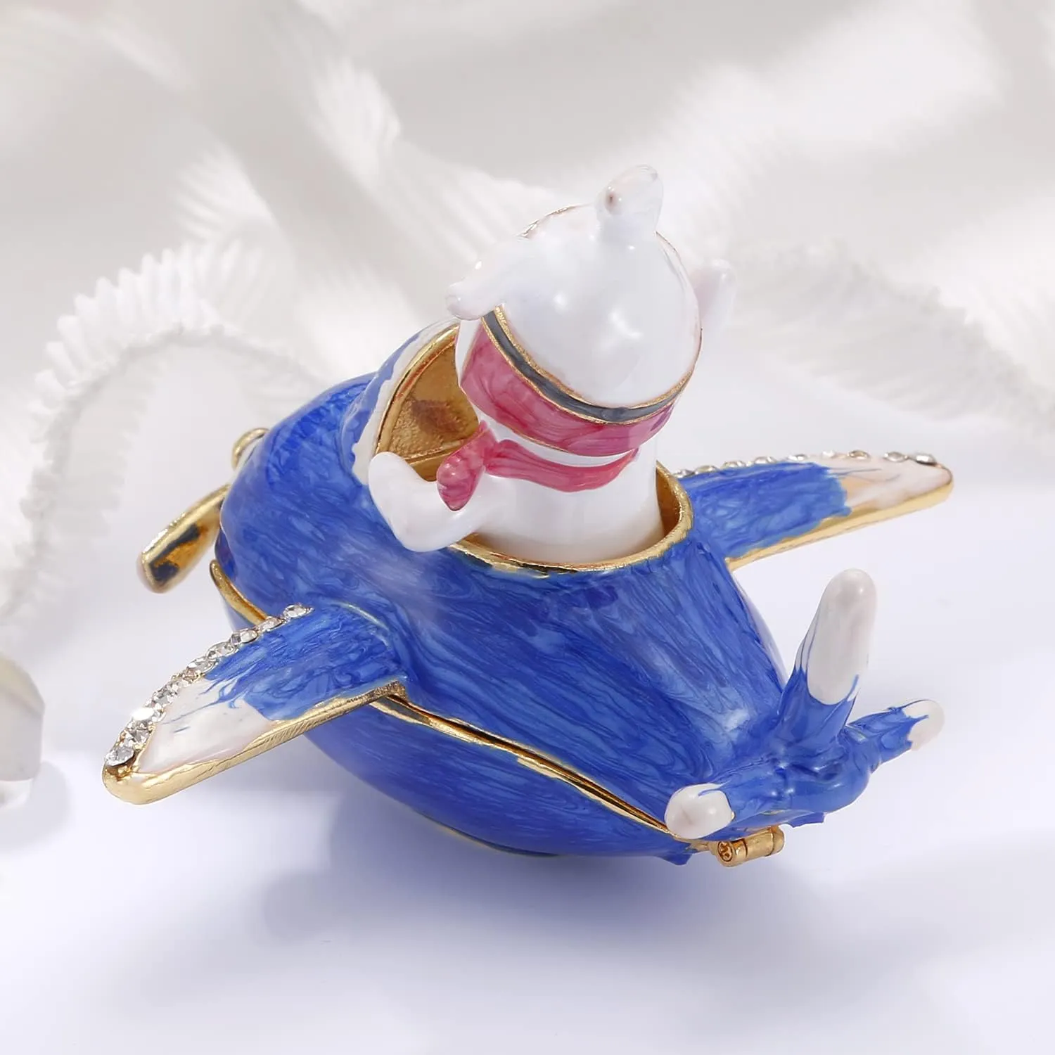 Hand Painted Enamel Captin Rabbit Trinket Box, Hinged Unique Mini Ring Necklace Jewelry Organizer, Classical Bejeweled Storage, Figurine Collectible Keepsake Home Decor (Captin Rabbit)