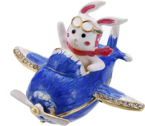 Hand Painted Enamel Captin Rabbit Trinket Box, Hinged Unique Mini Ring Necklace Jewelry Organizer, Classical Bejeweled Storage, Figurine Collectible Keepsake Home Decor (Captin Rabbit)
