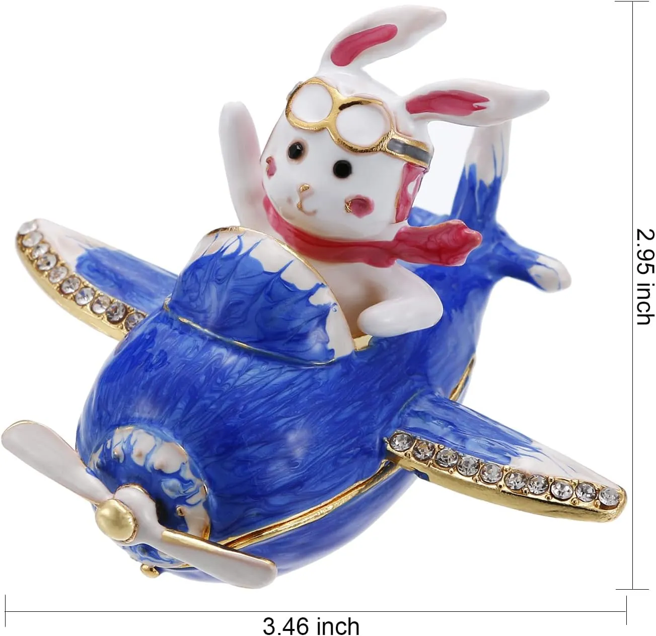 Hand Painted Enamel Captin Rabbit Trinket Box, Hinged Unique Mini Ring Necklace Jewelry Organizer, Classical Bejeweled Storage, Figurine Collectible Keepsake Home Decor (Captin Rabbit)