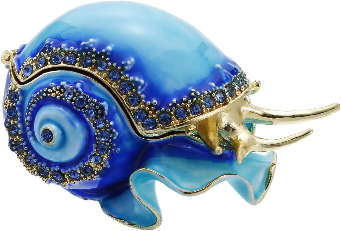 Hand Painted Enamel Conch Trinket Box, Hinged Jewelry Box Unique Mini Ring Necklace Jewelry Organizer, Classical Bejeweled Storage, Figurine Collectible Keepsake Home Decor (Conch)