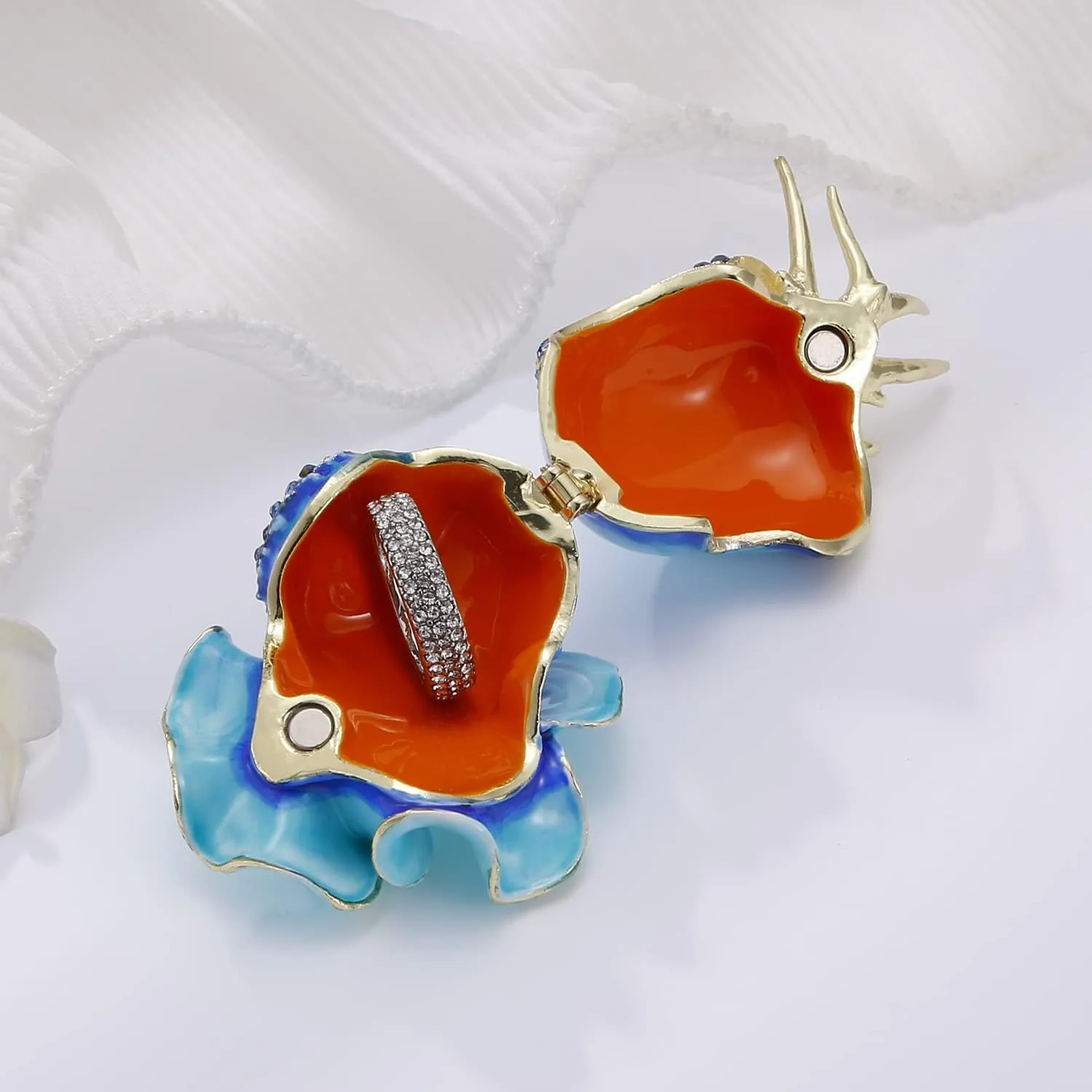 Hand Painted Enamel Conch Trinket Box, Hinged Jewelry Box Unique Mini Ring Necklace Jewelry Organizer, Classical Bejeweled Storage, Figurine Collectible Keepsake Home Decor (Conch)