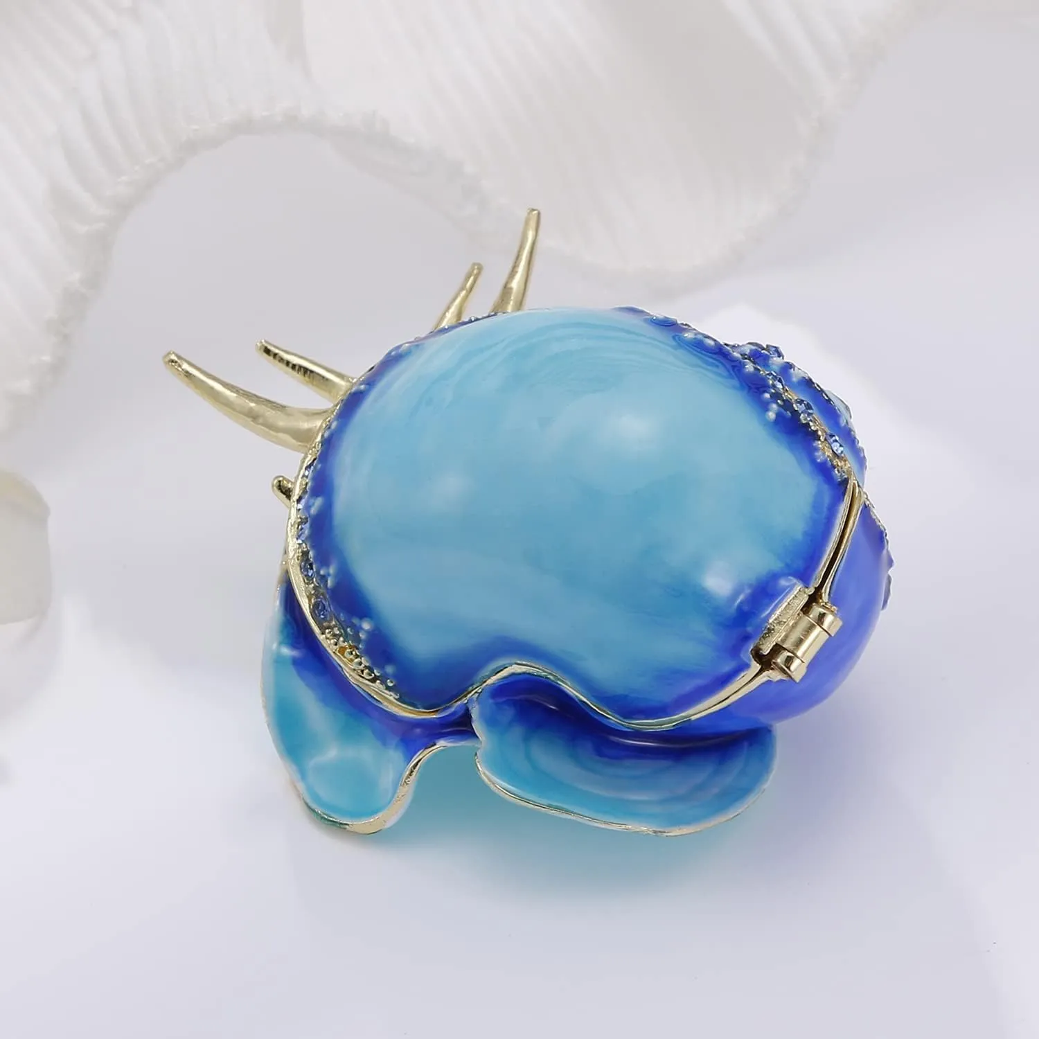 Hand Painted Enamel Conch Trinket Box, Hinged Jewelry Box Unique Mini Ring Necklace Jewelry Organizer, Classical Bejeweled Storage, Figurine Collectible Keepsake Home Decor (Conch)