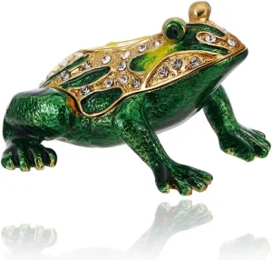 Hand Painted Enamel Frog Trinket Box, Hinged Jewelry Box Unique Mini Ring Necklace Jewelry Organizer, Classical Bejeweled Storage, Figurine Collectible Keepsake Home Decor (Frog-1)