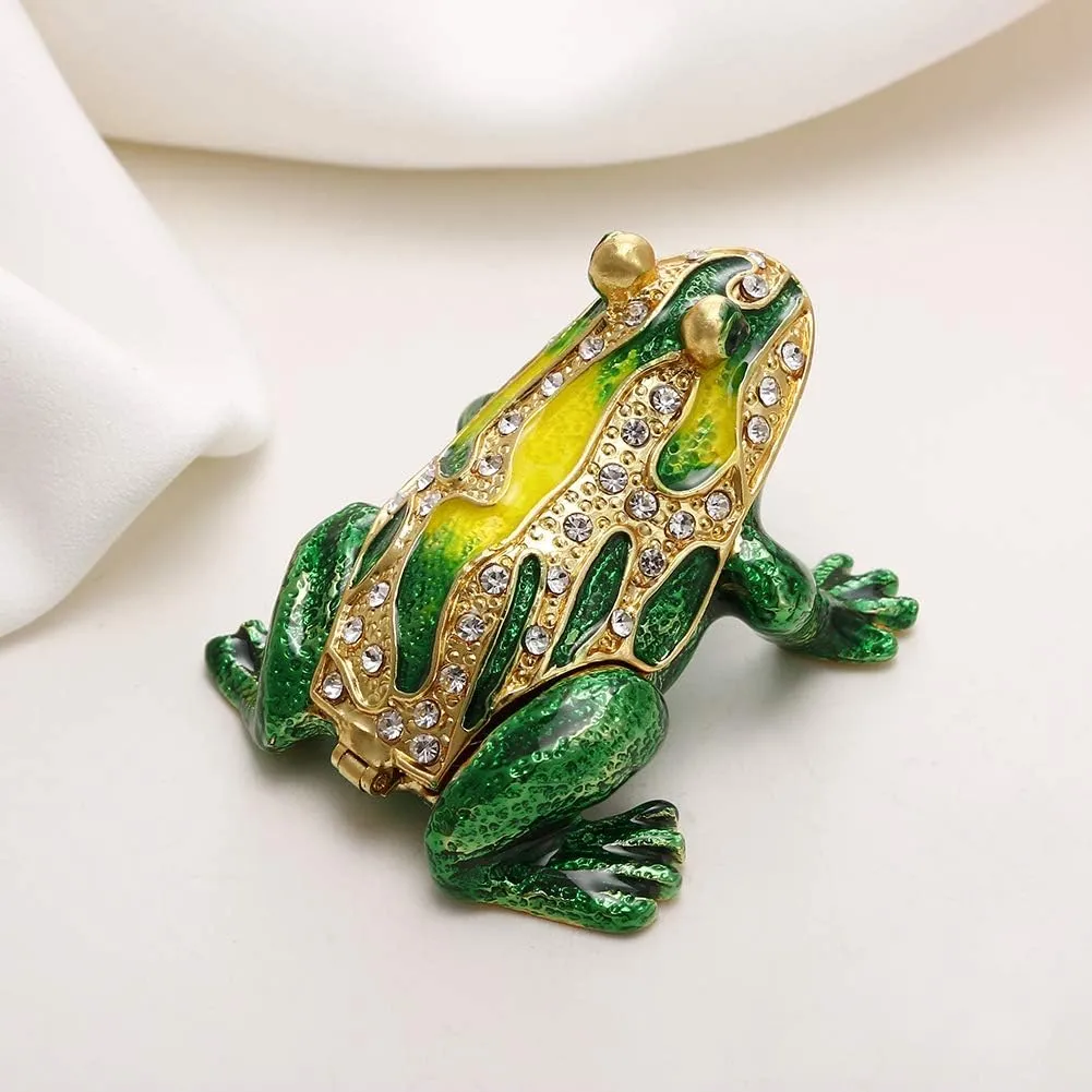 Hand Painted Enamel Frog Trinket Box, Hinged Jewelry Box Unique Mini Ring Necklace Jewelry Organizer, Classical Bejeweled Storage, Figurine Collectible Keepsake Home Decor (Frog-1)