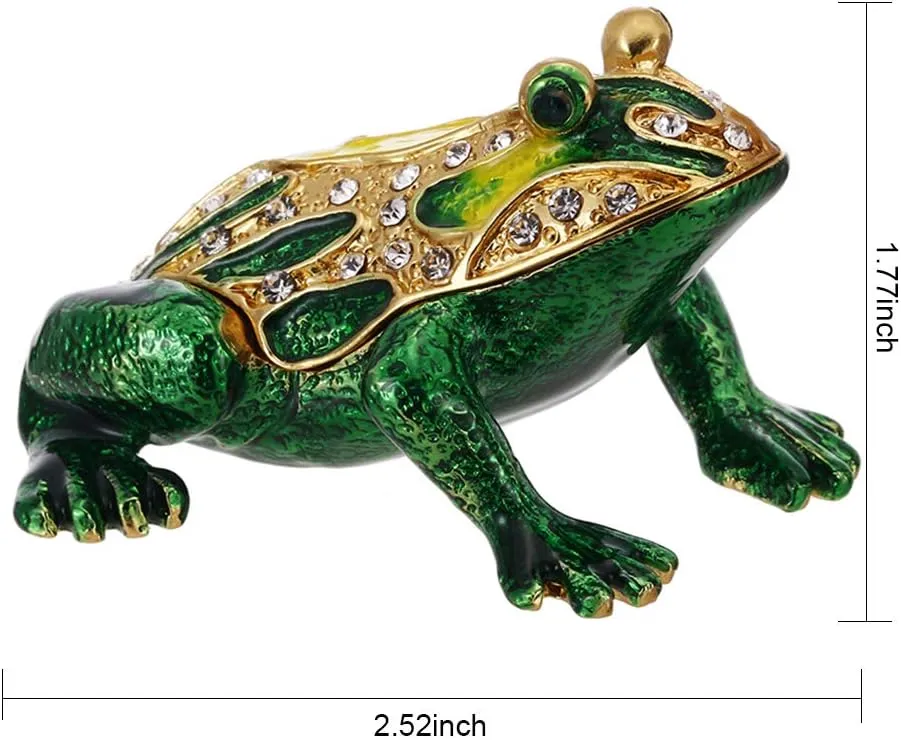 Hand Painted Enamel Frog Trinket Box, Hinged Jewelry Box Unique Mini Ring Necklace Jewelry Organizer, Classical Bejeweled Storage, Figurine Collectible Keepsake Home Decor (Frog-1)