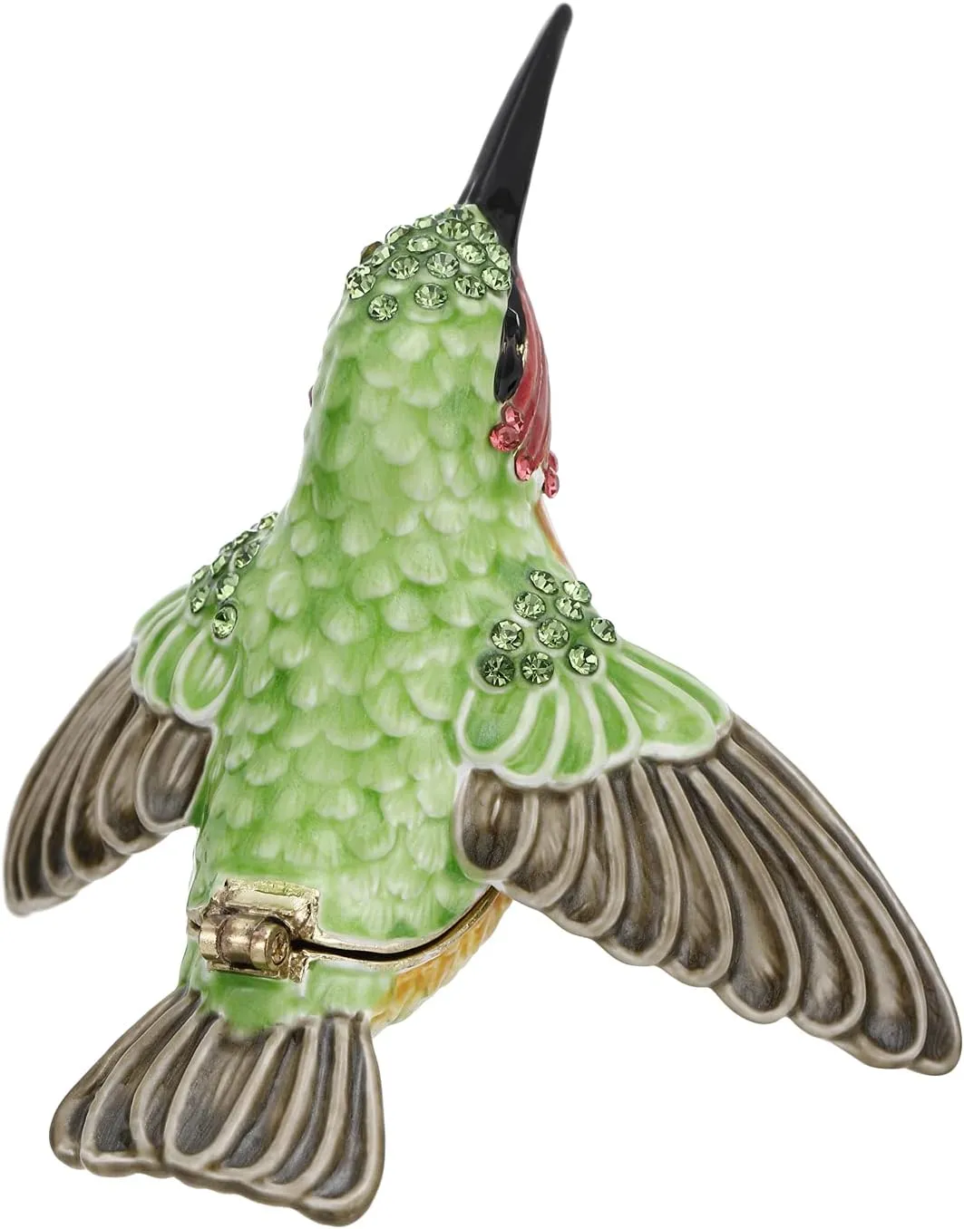 Hand Painted Enamel Hummingbird Trinket Box for Home Decor, Hinged Jewelry Organizer for Ring Earrings, Unique Figurine Keepsake Collectible Personalized Elegant Handmade Ornament (Hummingbird-1)