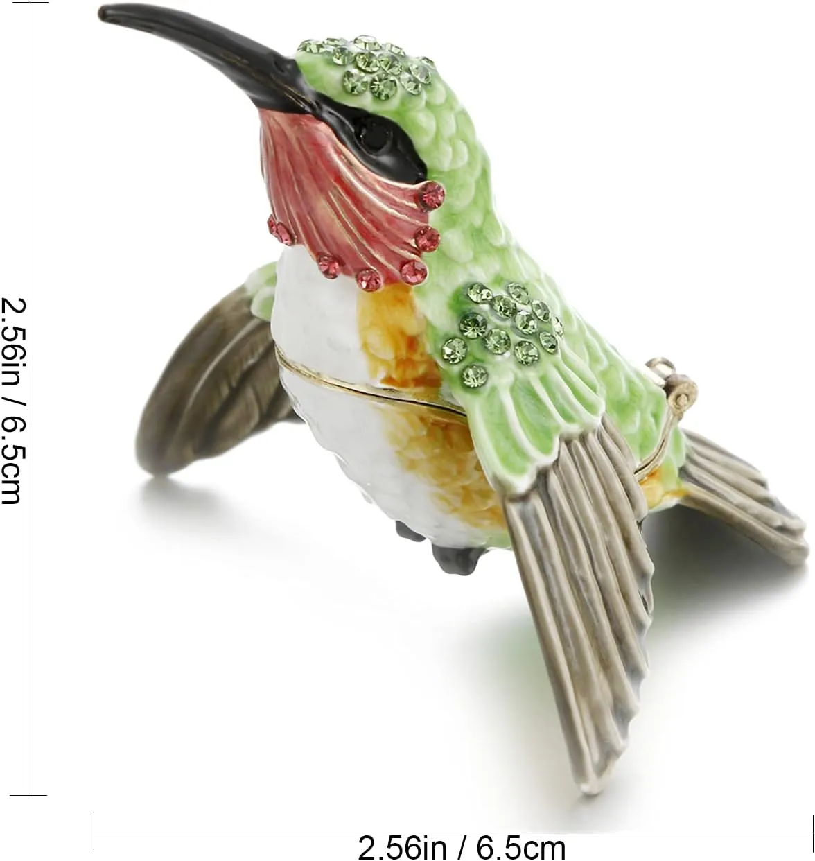 Hand Painted Enamel Hummingbird Trinket Box for Home Decor, Hinged Jewelry Organizer for Ring Earrings, Unique Figurine Keepsake Collectible Personalized Elegant Handmade Ornament (Hummingbird-1)