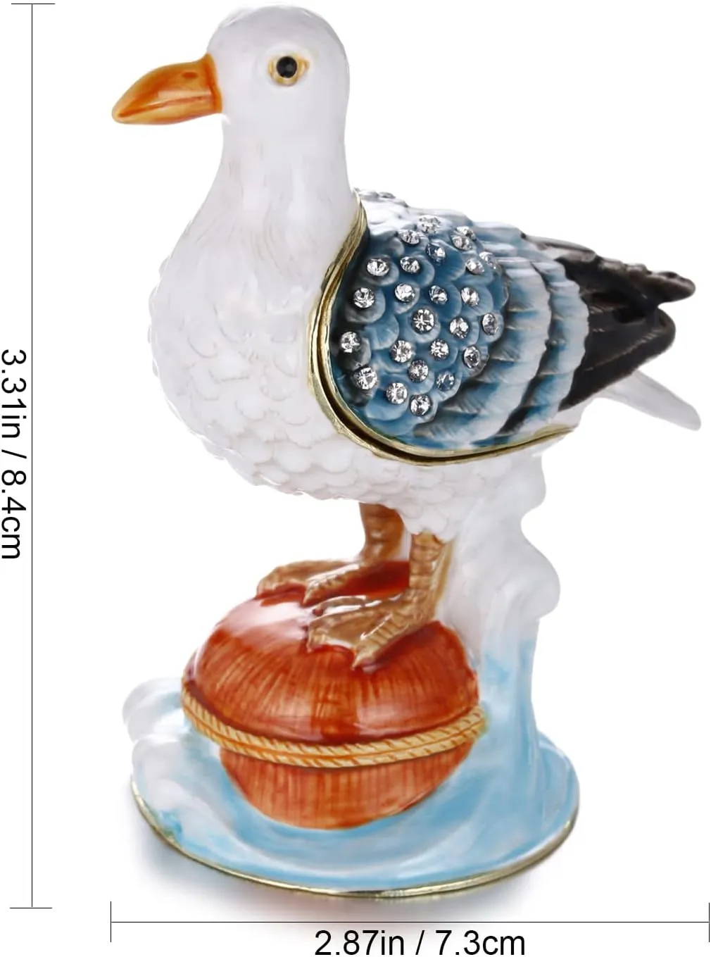 Hand Painted Enamel Seagull Trinket Box for Home Decor, Hinged Jewelry Organizer for Ring Earrings, Unique Figurine Keepsake Collectible Personalized Elegant Handmade Ornament Gifts (White Seagull)