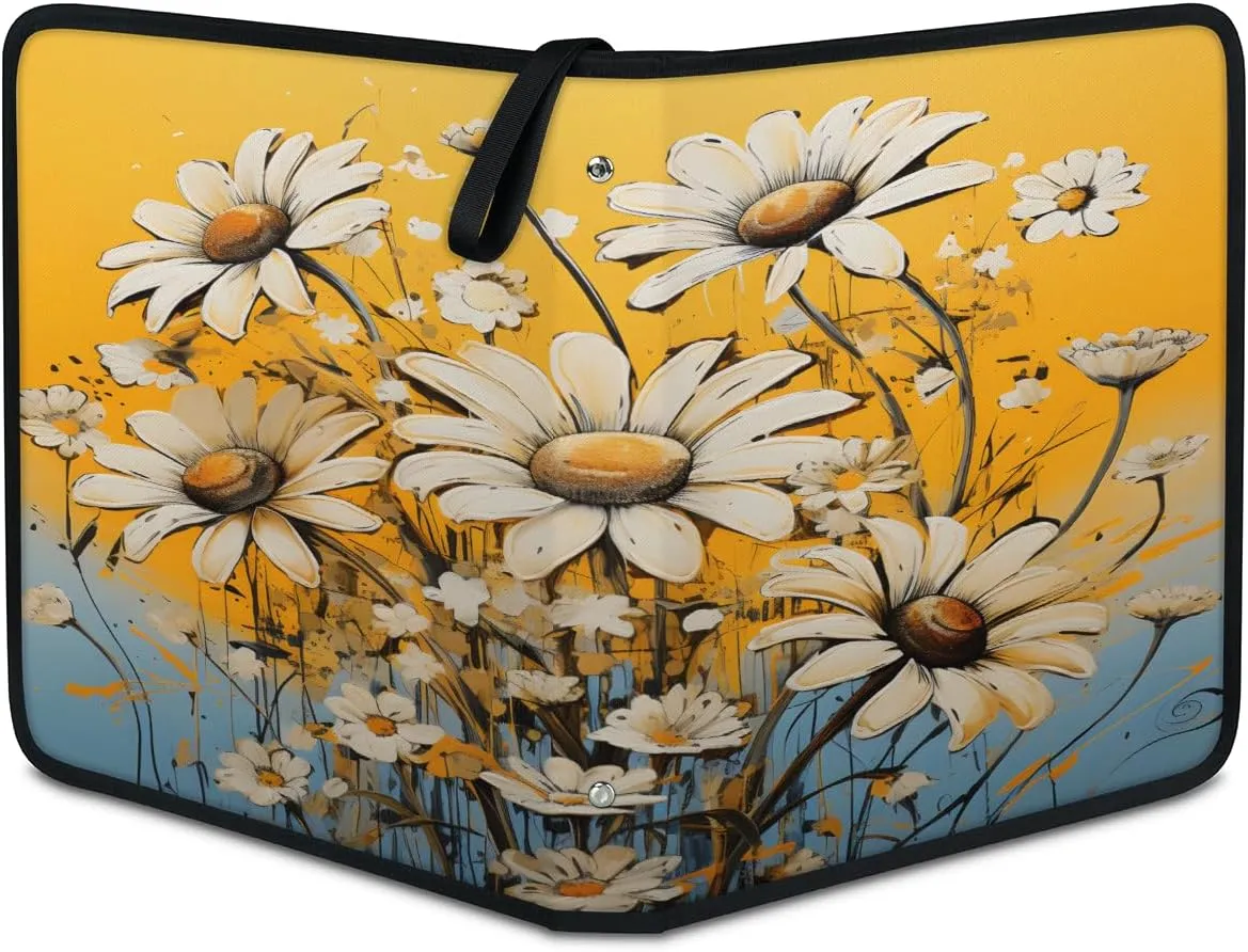Hand Painted Plant Sunflower 3 Ring Trading Zipper Binder Strap, Trading Card Binder 9 Pocket, 900 Pockets Card Holder with 50 Removable Sleeves for Game Cards