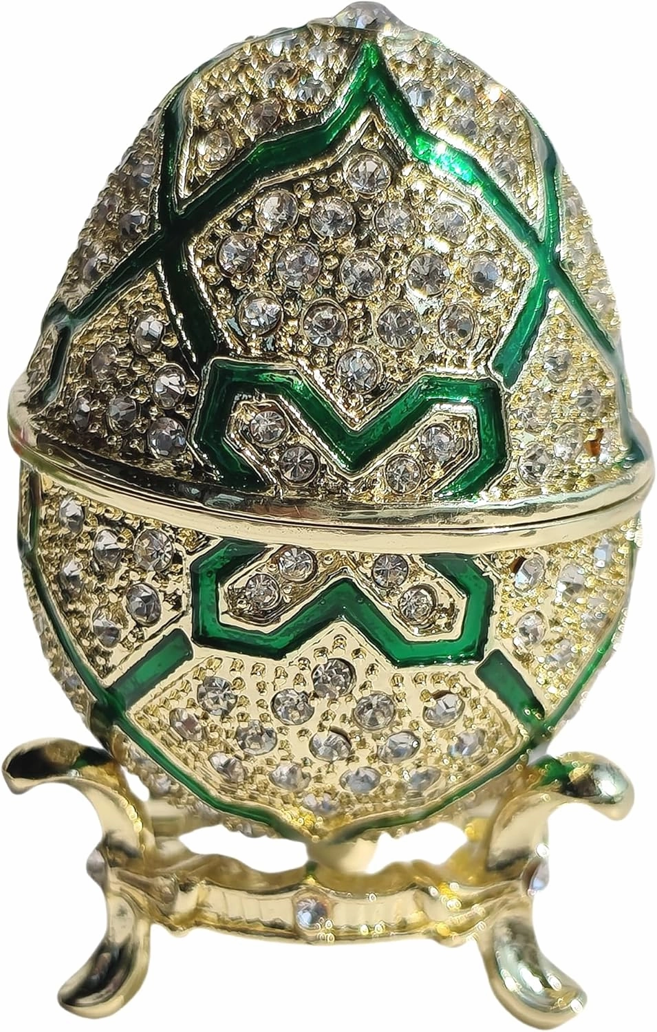 Hand Painted Enamel Easter Egg Jewelry Box With rhinestones Desktop Storage Trinket Box Ring Earring Organizer Faberge Egg Home & Office Decor Green