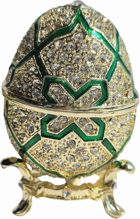 Hand Painted Enamel Easter Egg Jewelry Box With rhinestones Desktop Storage Trinket Box Ring Earring Organizer Faberge Egg Home & Office Decor Green