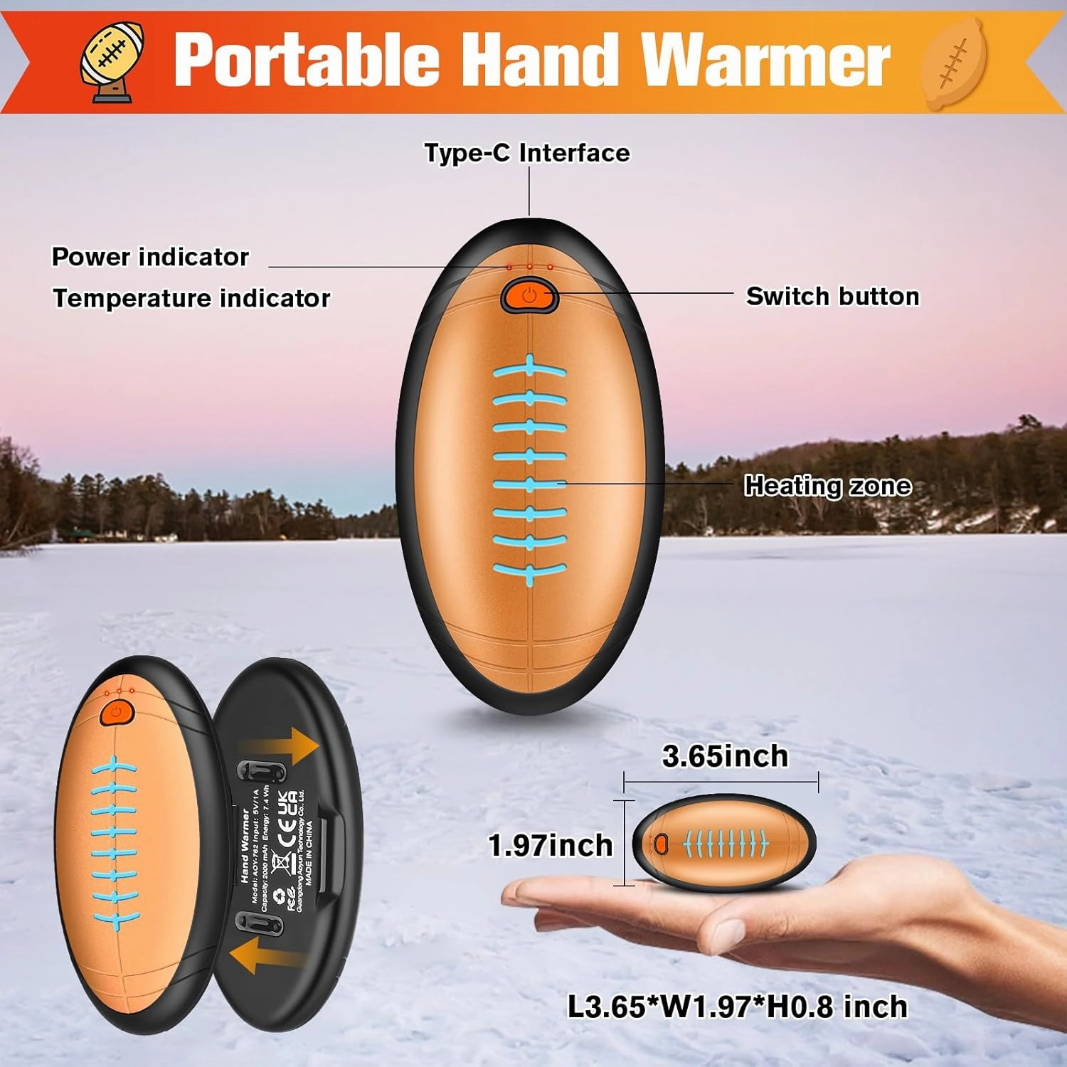 Hand Warmers Rechargeable,2 in 1 Electric Football Hand Warmer for Outdoor Indoor,Electric Hand Warmer,AI Rechargeable Hand Warmer for Camping,Golf,Hunting,Best Golf Accessories for Men Women