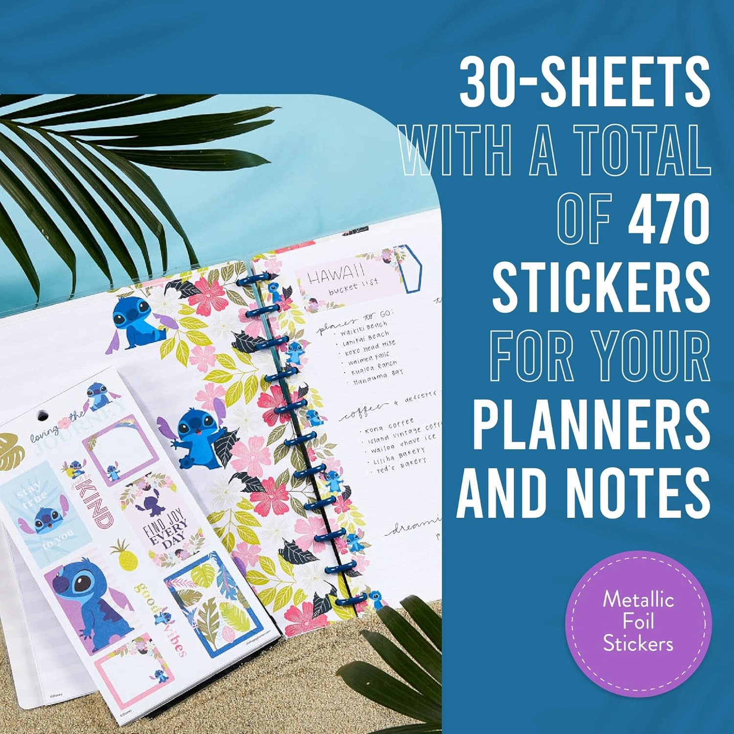 Happy Planner Disney Stickers, Aloha Stitch–Theme Planner Stickers, Disney Planner Accessories, Disney Sticker Set for Calendars and More, Exclusively Sold on Amazon, 30 Sheets, 470 Total Stickers