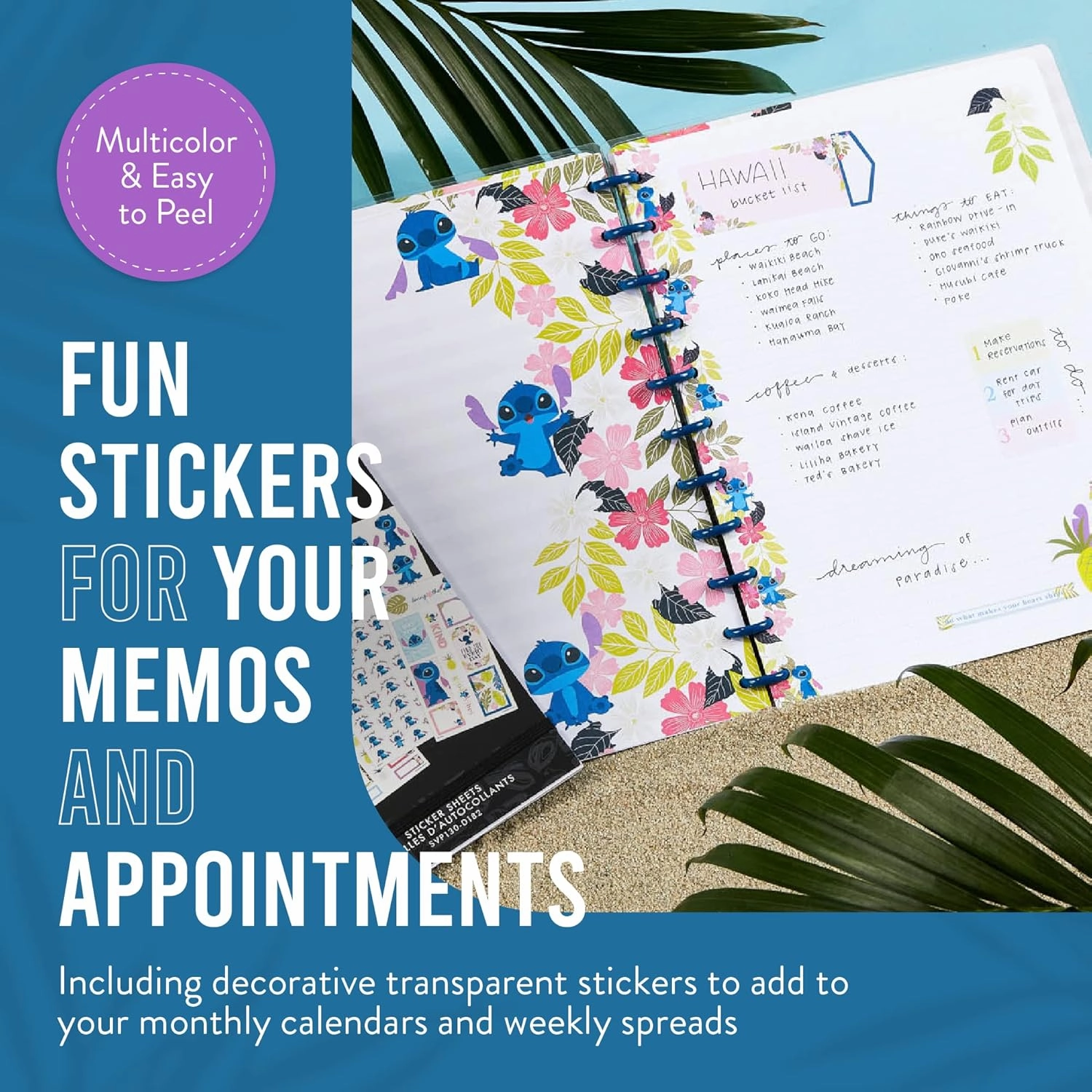 Happy Planner Disney Stickers, Aloha Stitch–Theme Planner Stickers, Disney Planner Accessories, Disney Sticker Set for Calendars and More, Exclusively Sold on Amazon, 30 Sheets, 470 Total Stickers