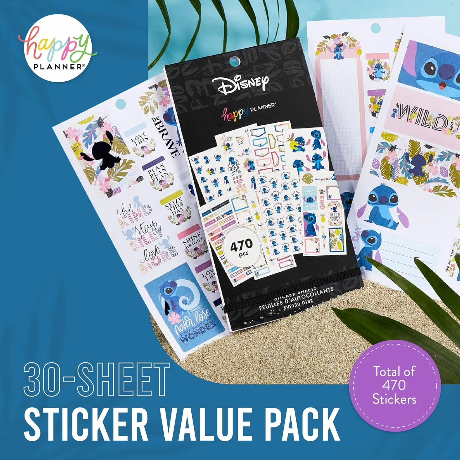 Happy Planner Disney Stickers, Aloha Stitch–Theme Planner Stickers, Disney Planner Accessories, Disney Sticker Set for Calendars and More, Exclusively Sold on Amazon, 30 Sheets, 470 Total Stickers