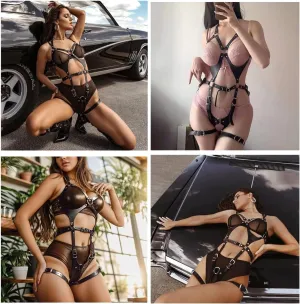 Harness Women's Leather Sexy Lingerie Fetish Chest Free Lingerie Body Straps BDSM Harness Restraints Full Body Bondage Gothic Punk Sex Harnesses Restraints Sex Toy for Women