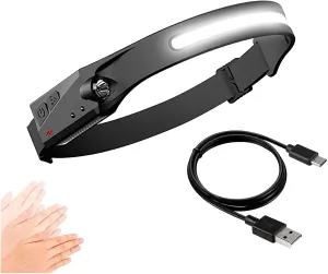 Headlamp USB Rechargeable Head Light with Sensor and 3 Light Modes, 230° Illumination Wide-Beam, 350 Lumen Waterproof Night Safety Light for Running Fishing Camping Hiking