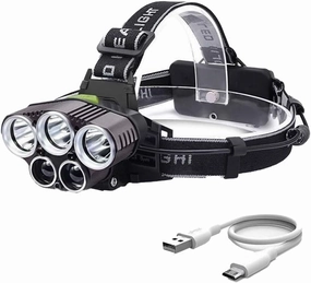 Headlamp Rechargeable,6 Mode 25000 High Lumen Bright 5 LED Head Lamp with Red White Light,IPX5 Waterproof Headlights,Head Lamps for Camping Hiking Running Fishing Hunting