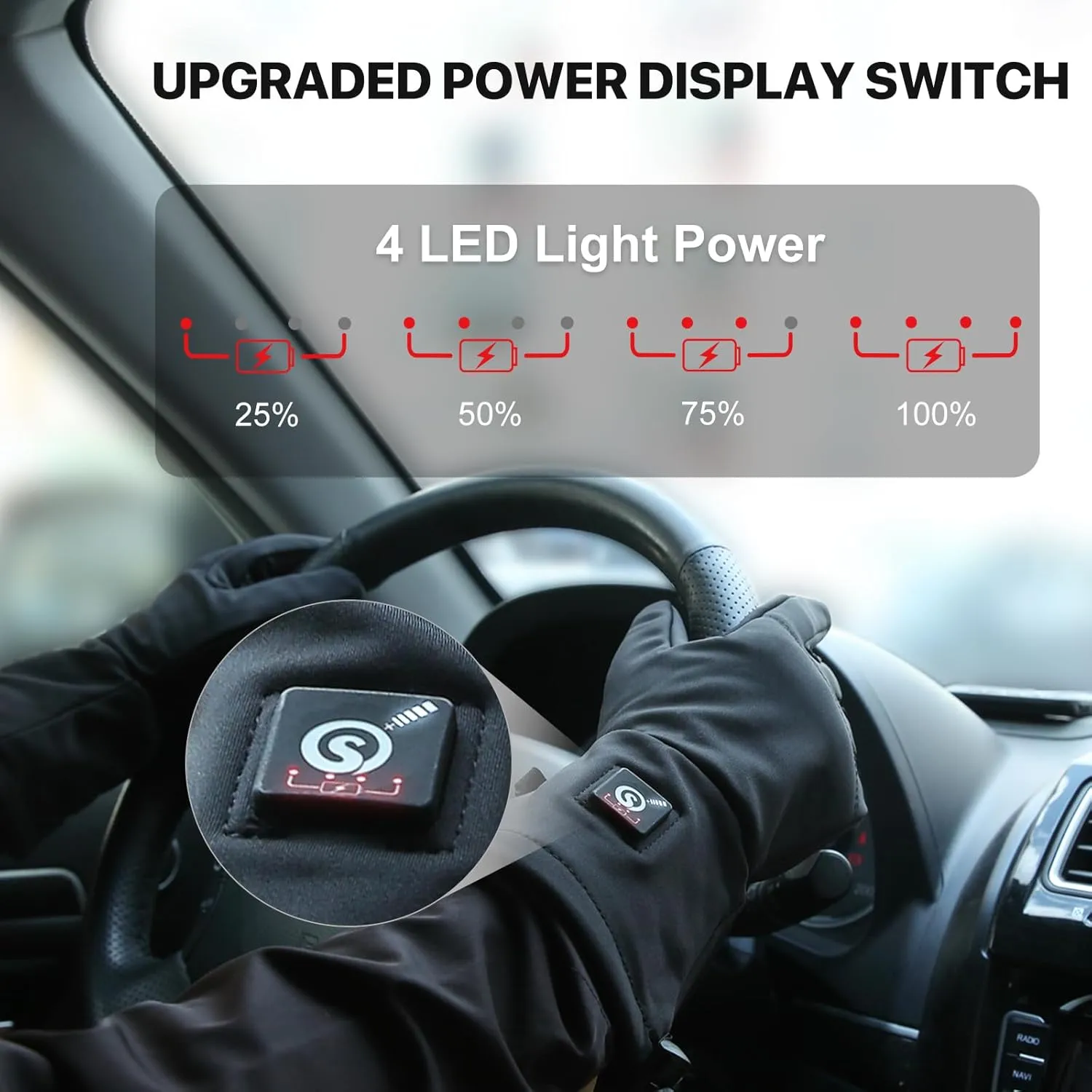 Heated Gloves Rechargeable - Electric Battery Heated Gloves for Men, Women, Winter Hiking Ski Riding Cycling, Black