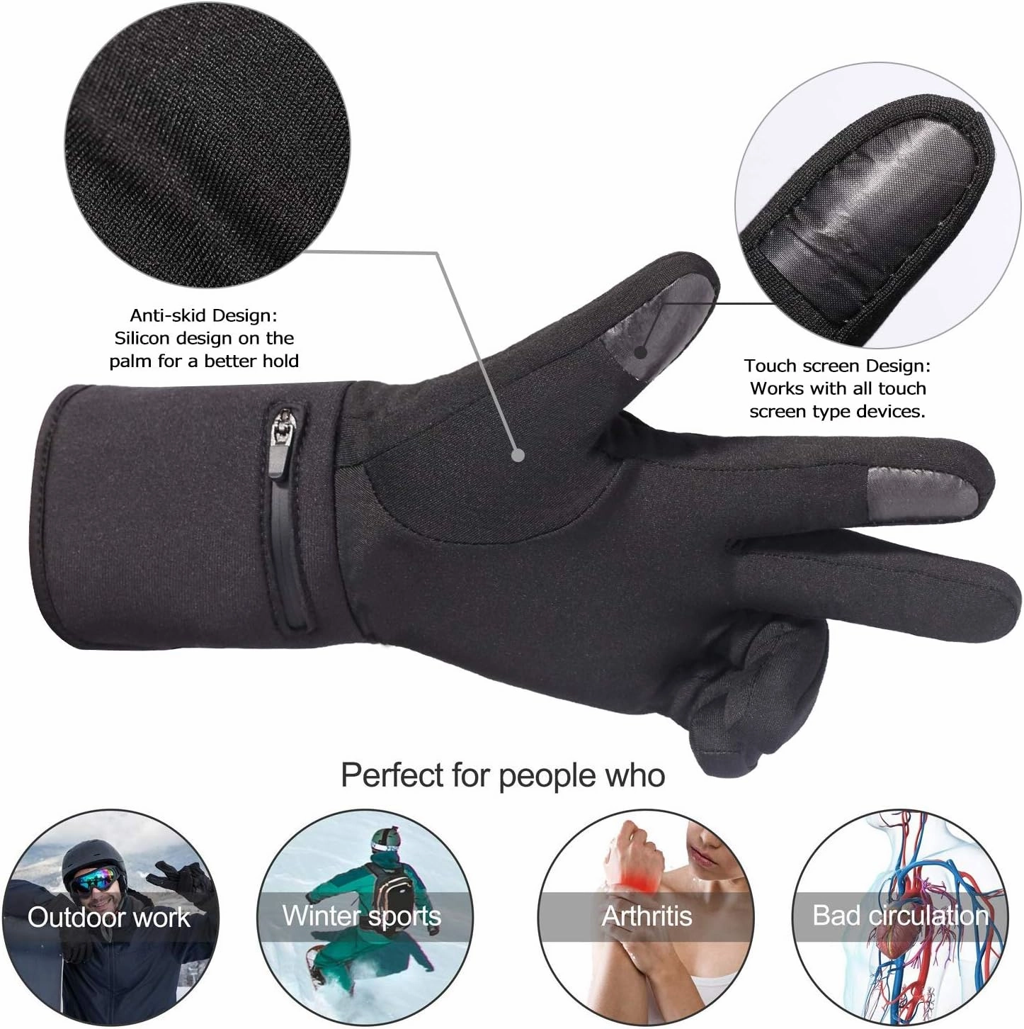 Heated Glove Liners for Men Women,Rechargeable Electric Battery Heating Riding Ski Snowboarding Hiking Cycling Hunting Thin Gloves Hand Warmer